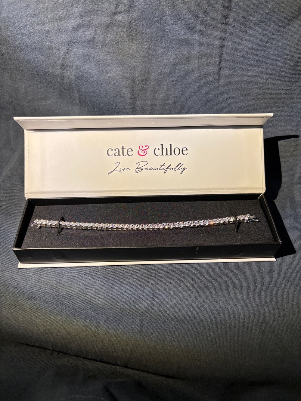 Silver-Tone Tennis Bracelet with Clear Stones